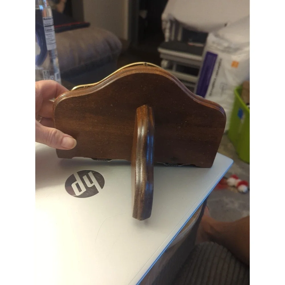 Vintage Wood Mid-Century Wall Sconce Brass Rail Candle Holder Wooden Shelf